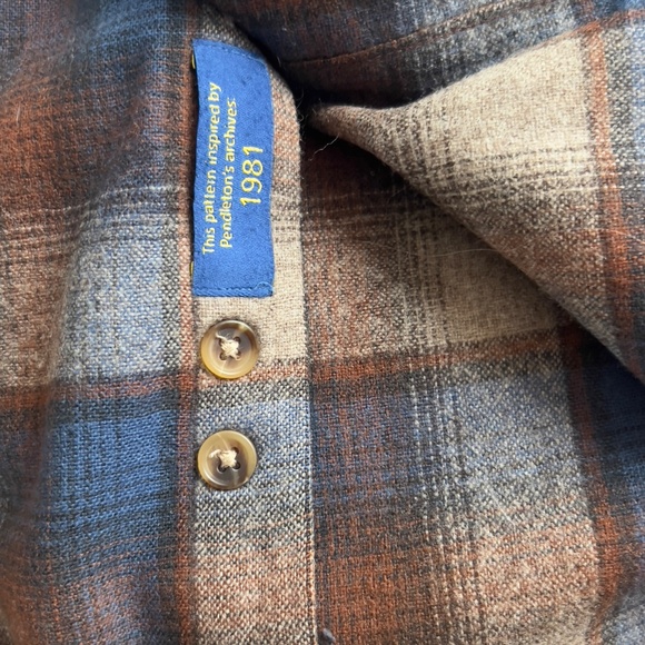 Pendleton wool  flanel plaid Lodge Shirt men's L large brown blue tan button up - Picture 7 of 10